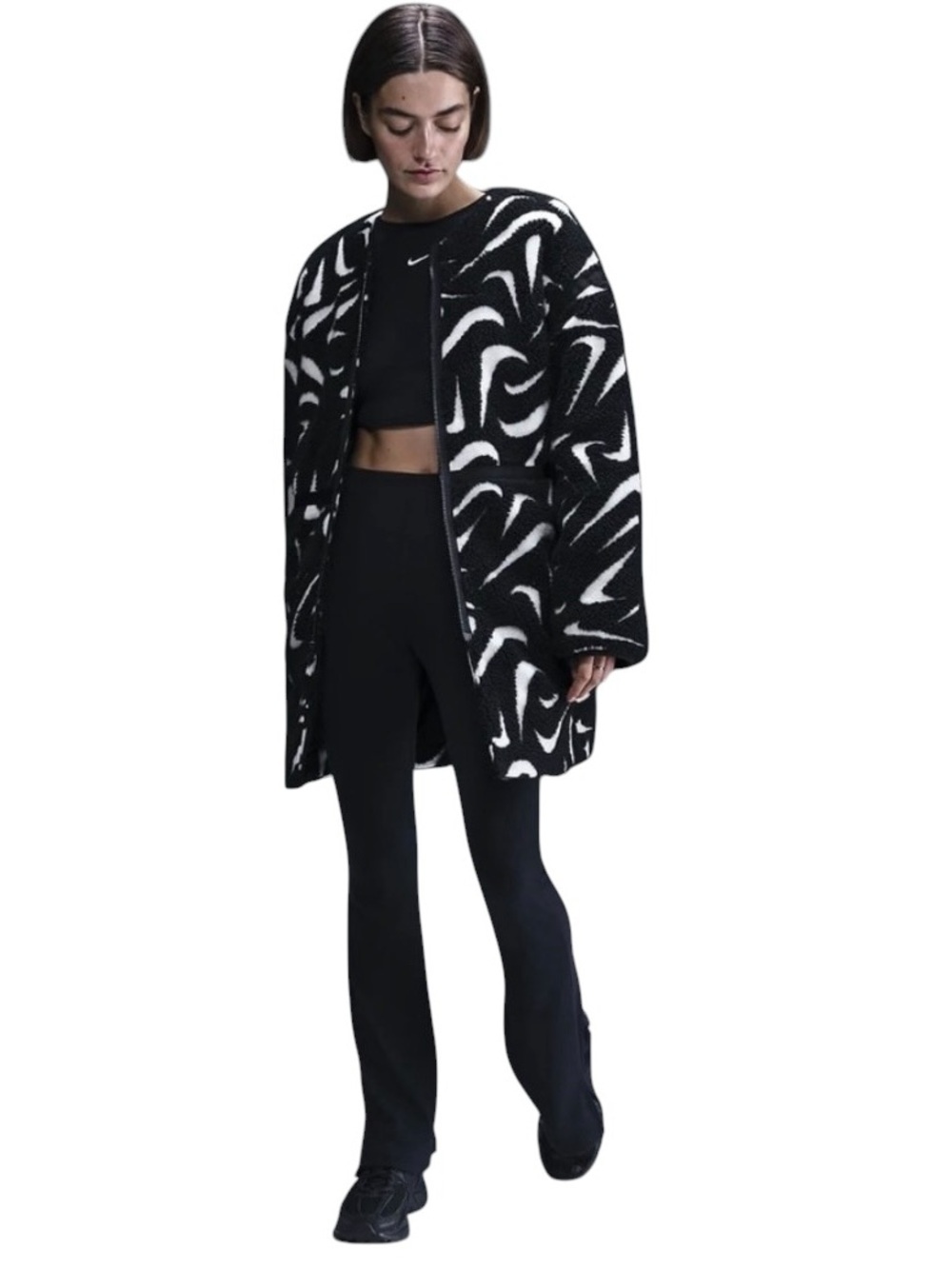 Nike Sportswear Loose High-Pile Jacket Black White FV8025-010 Womens Size M